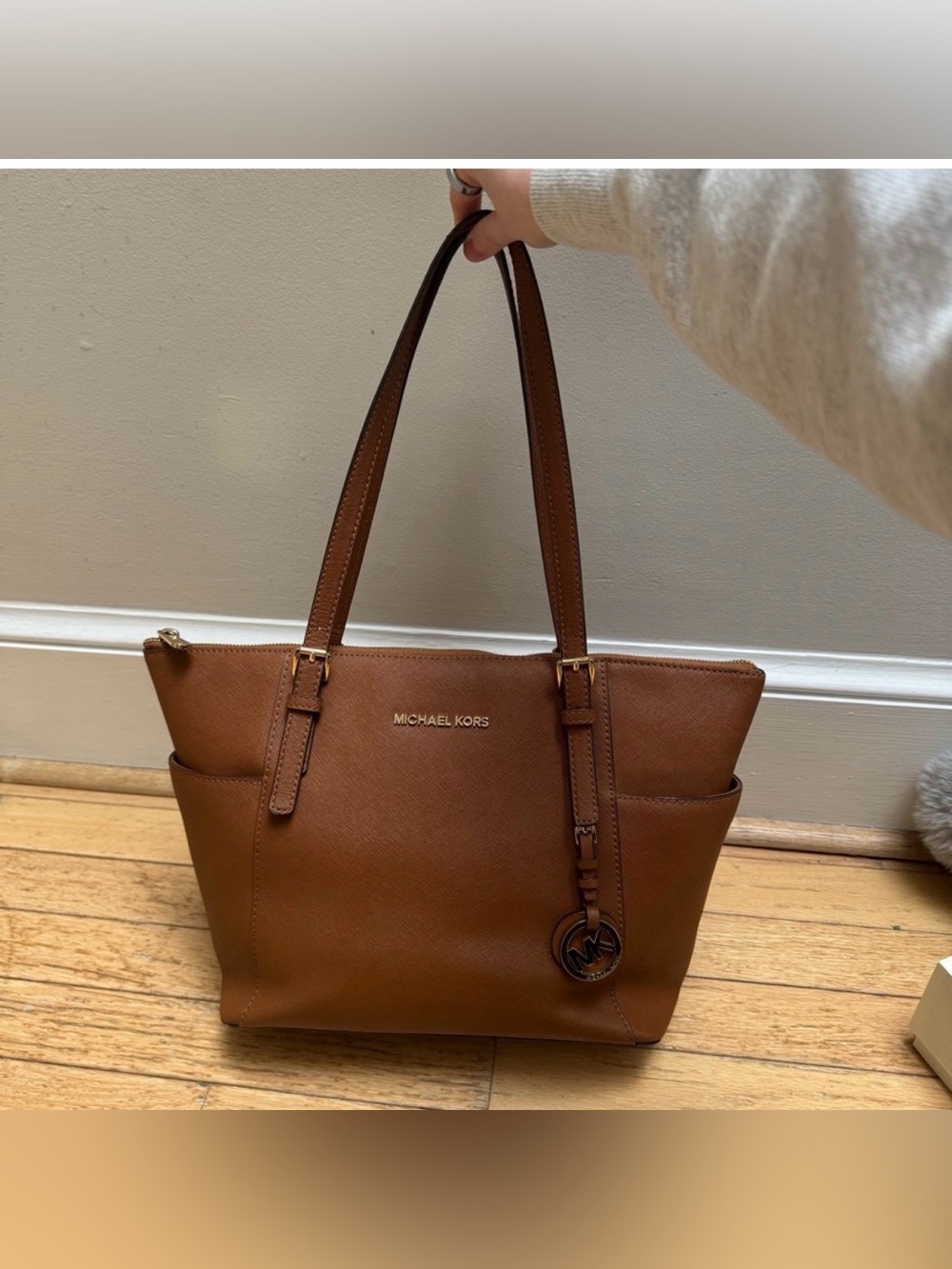 Michael Kors Jet Set Top Zip Tote in Brown Saffiano Leather